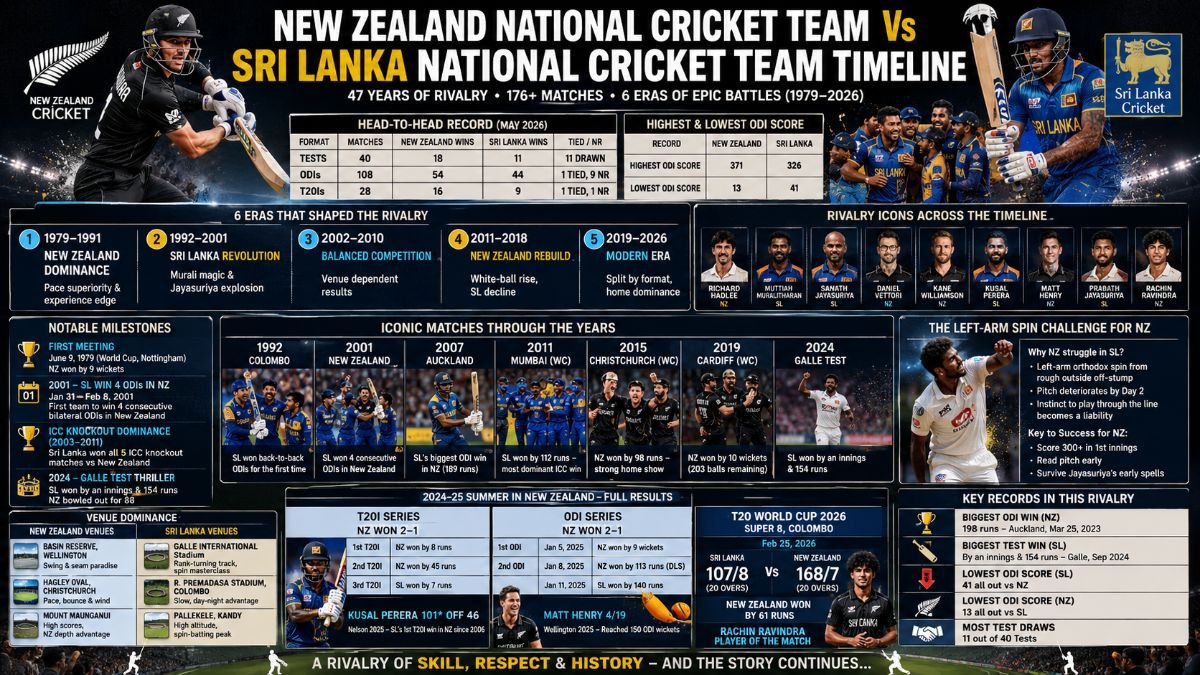 New Zealand National Cricket Team vs Sri Lanka National Cricket Team Timeline: Complete Rivalry History, Stats and Key Turning Points (1979–2026)