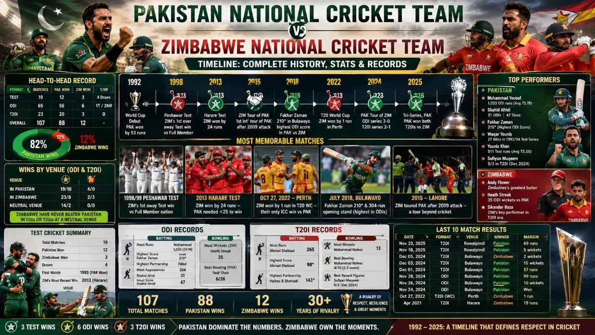 Pakistan National Cricket Team vs Zimbabwe National Cricket Team Timeline: Complete History, Stats & Records
