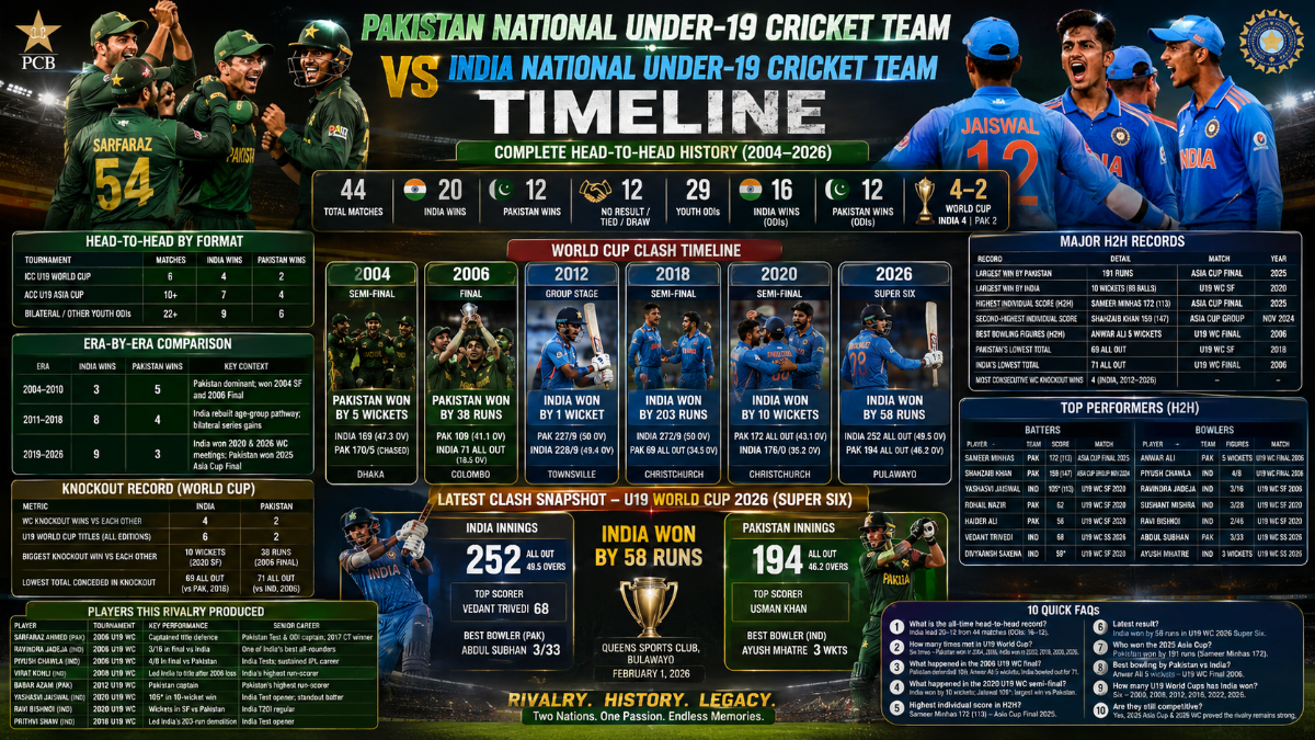 Pakistan vs India U19 Cricket Timeline: Full Head-to-Head History (2004–2026)