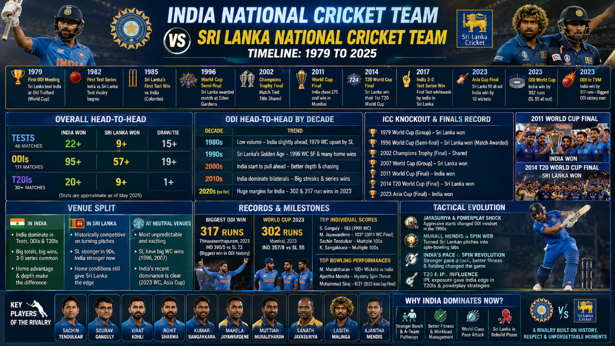 India vs Sri Lanka Timeline: Full Rivalry Map From 1979 To 2025