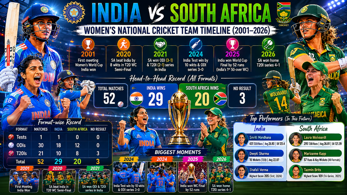 India Women vs South Africa Women Cricket Timeline: Complete H2H Record, Stats & Match History (2001–2026)