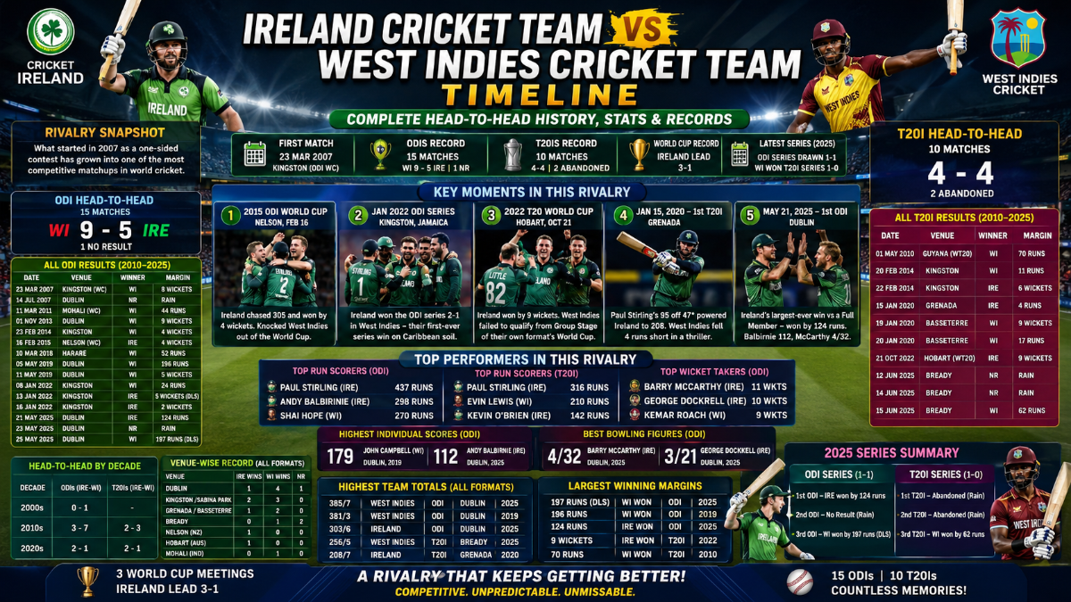 Ireland vs West Indies Cricket Team Timeline: Complete Head-to-Head History, Stats and Records