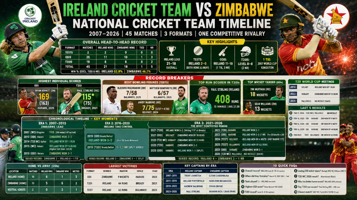Ireland vs Zimbabwe Cricket Timeline: Complete Head-to-Head Records, Stats & Key Moments (2007–2026)