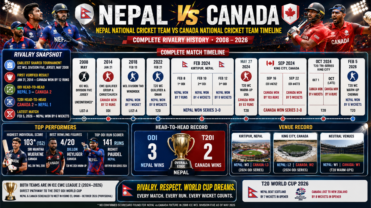 Nepal National Cricket Team vs Canada National Cricket Team Timeline: Complete Rivalry History