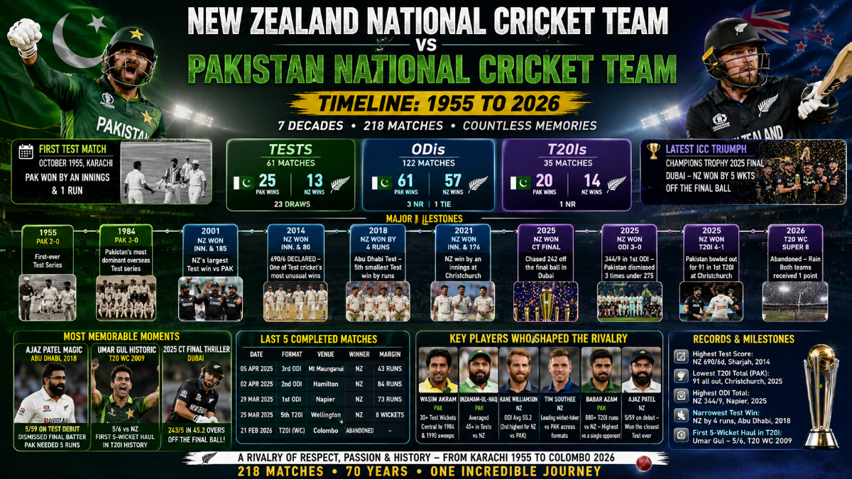 New Zealand vs Pakistan Cricket Timeline: Complete History from 1955 to 2026