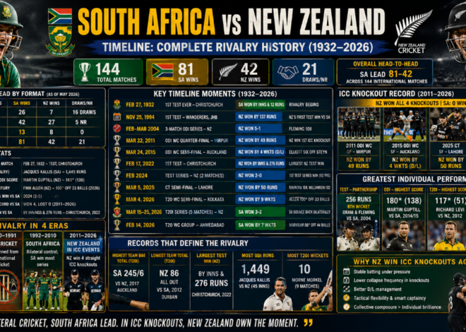 South Africa vs New Zealand Cricket Timeline: Complete Rivalry History, Head-to-Head Records and Stats (1932–2026)