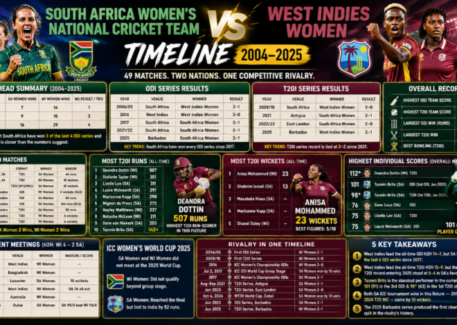 South Africa Women vs West Indies Women: Complete Cricket Timeline, H2H Records & Results (2004–2025)