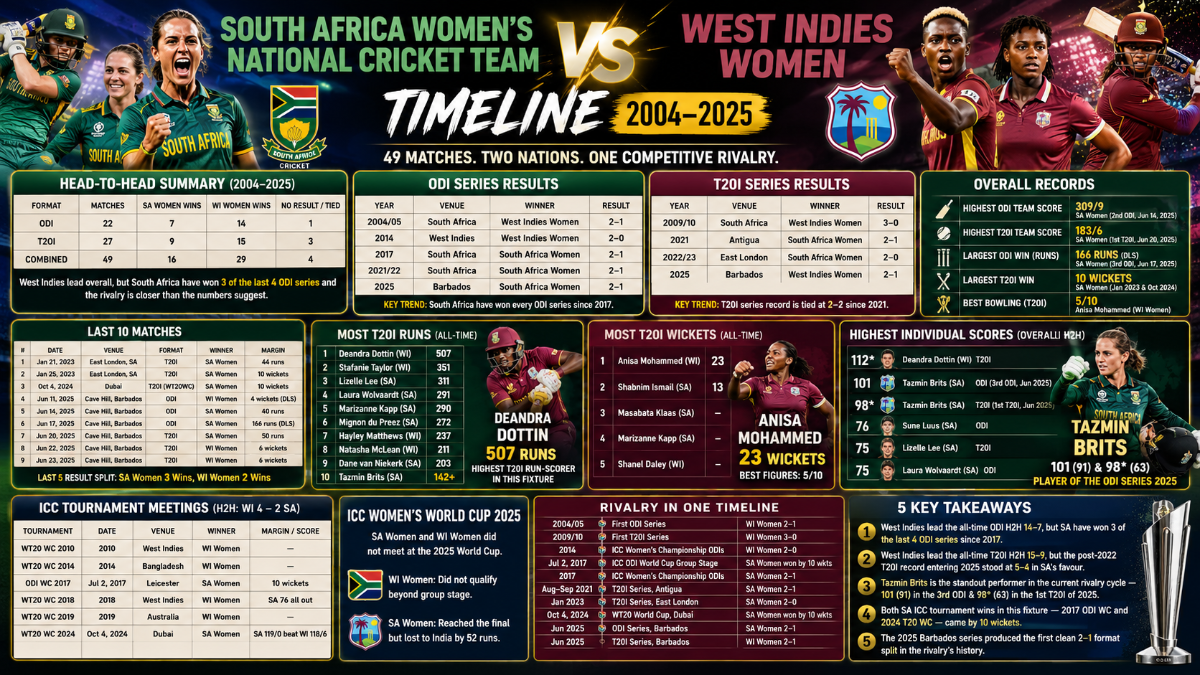 South Africa Women vs West Indies Women: Complete Cricket Timeline, H2H Records & Results (2004–2025)