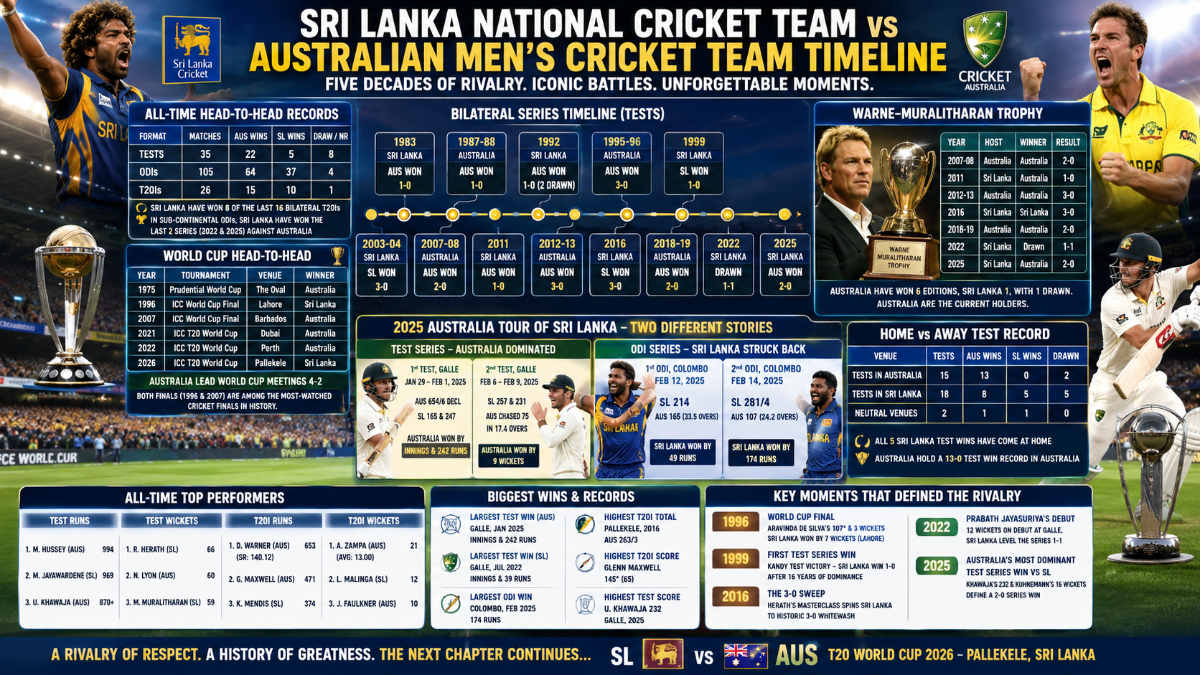 Sri Lanka vs Australia Cricket Timeline: Head-to-Head Records, Series Results and Key Moments
