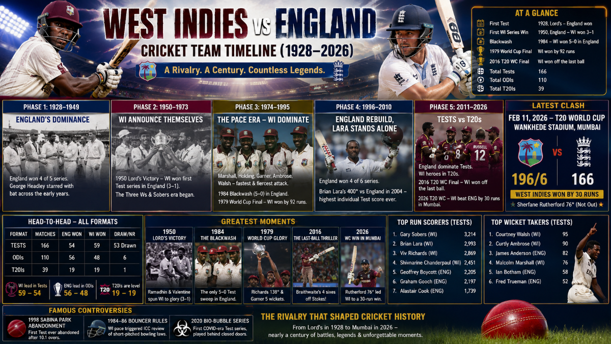 West Indies vs England Cricket Timeline: A Complete History From 1928 to 2026