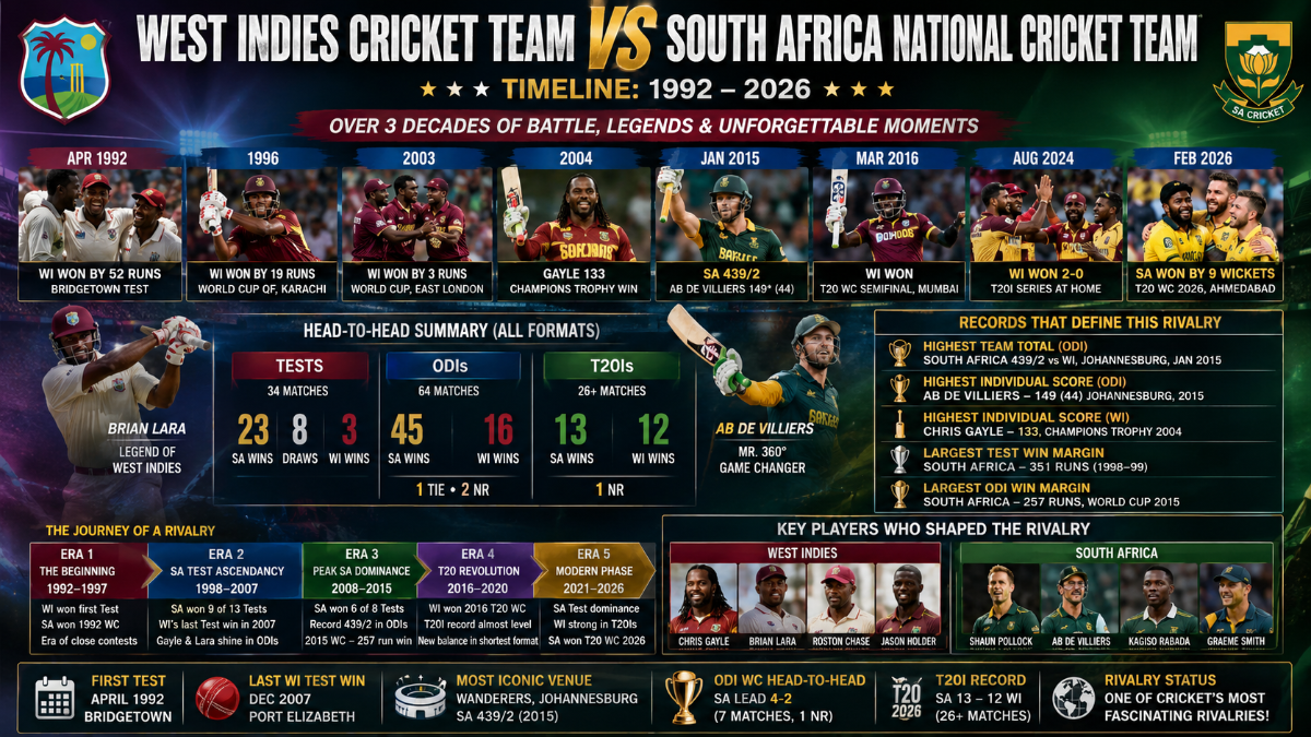 West Indies vs South Africa Cricket Timeline: 1992–2026