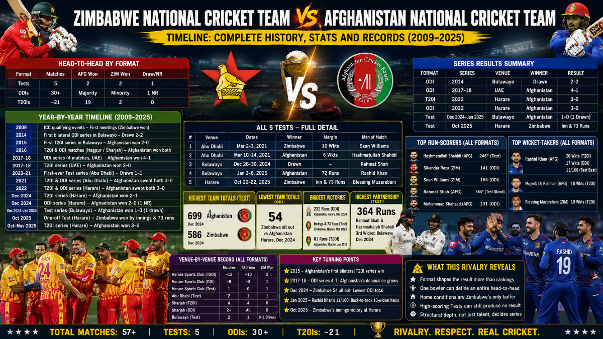 Zimbabwe National Cricket Team vs Afghanistan National Cricket Team Timeline: Complete History, Stats and Records (2009–2025)