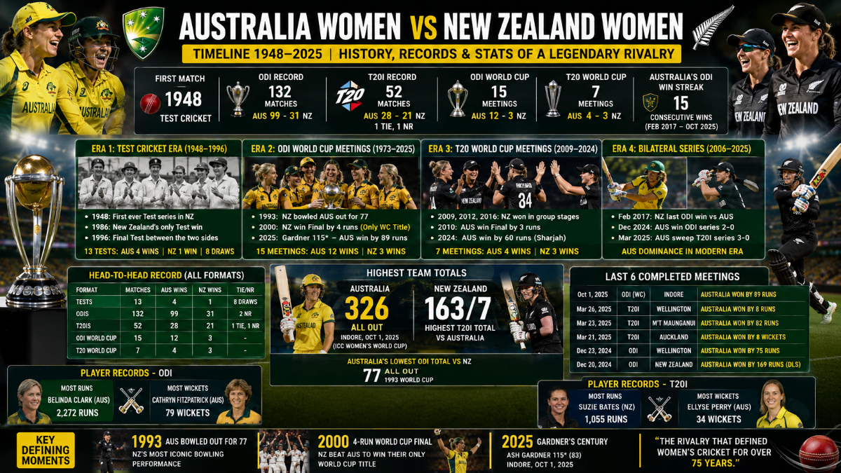 Australia Women vs New Zealand Women Cricket: Complete Rivalry Timeline, Head-to-Head Records & Stats