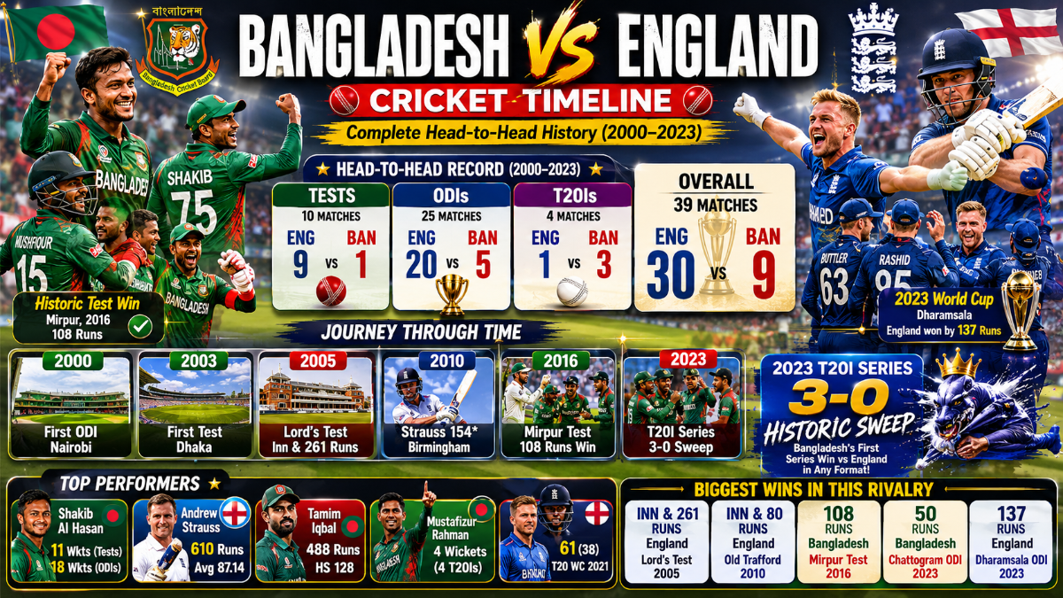 Bangladesh vs England Cricket Timeline: Complete Head-to-Head History (2000–2023)