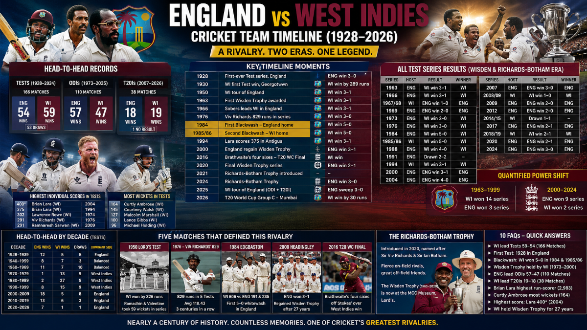 England vs West Indies Cricket Timeline: Full H2H History