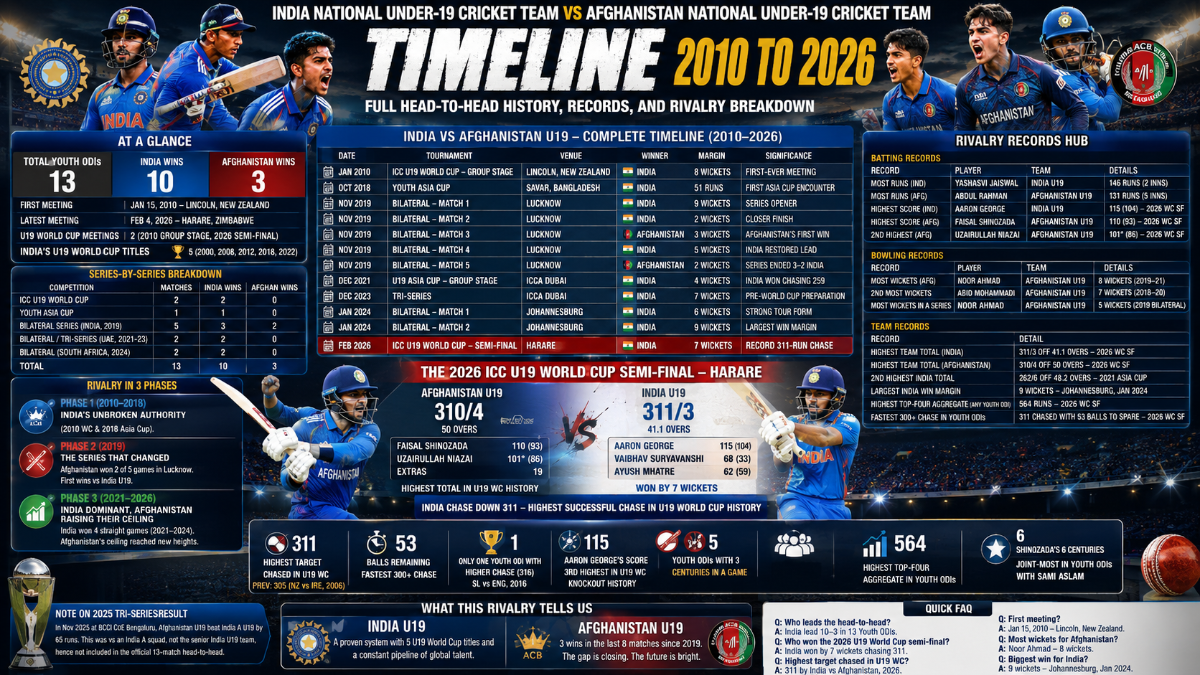India vs Afghanistan U19 Cricket Timeline: 2010 to 2026- Full Head-to-Head History, Records, and Rivalry Breakdown