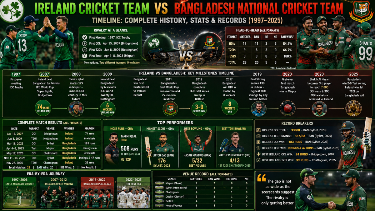 Ireland Cricket Team vs Bangladesh National Cricket Team Timeline: Complete History, Stats & Records