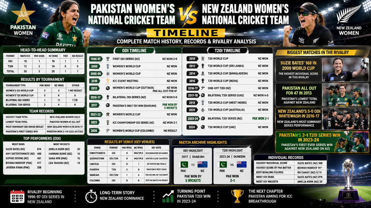 Pakistan Women vs New Zealand Women: Complete Head-to-Head Timeline, Records & Rivalry History (1997–2026)