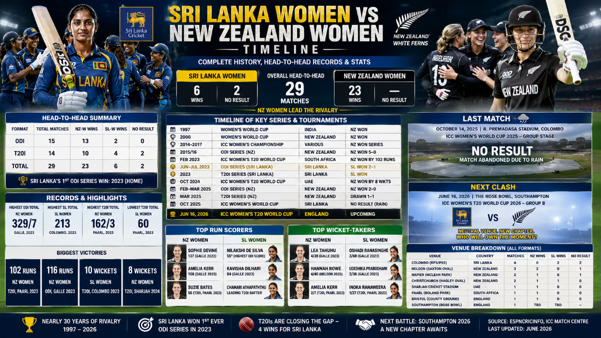 Sri Lanka Women vs New Zealand Women’s National Cricket Team: Complete Timeline, Head-to-Head Records & Stats