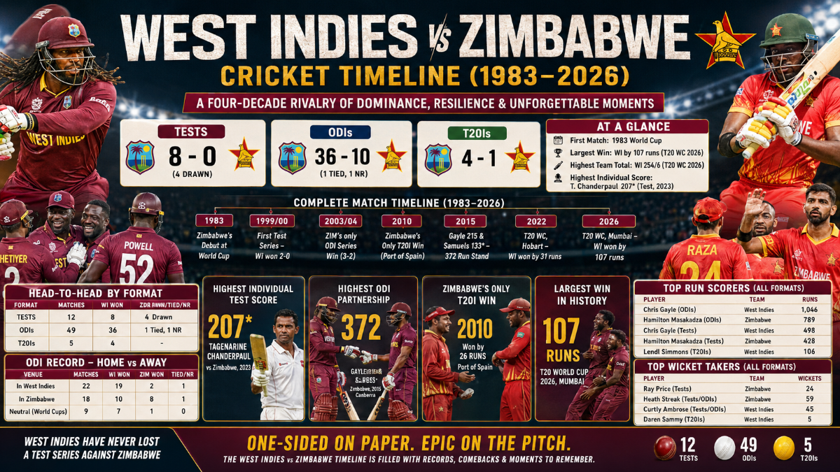 West Indies vs Zimbabwe Cricket Timeline: Complete H2H History (1983–2026)
