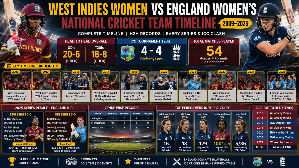 West Indies Women vs England Women’s National Cricket Team: Complete Timeline, H2H Records and Series History (2009–2025)