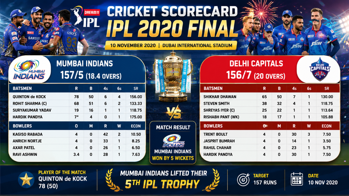 Cricket Scorecard IPL 2020: MI vs DC Final-Complete Match Report and Analysis
