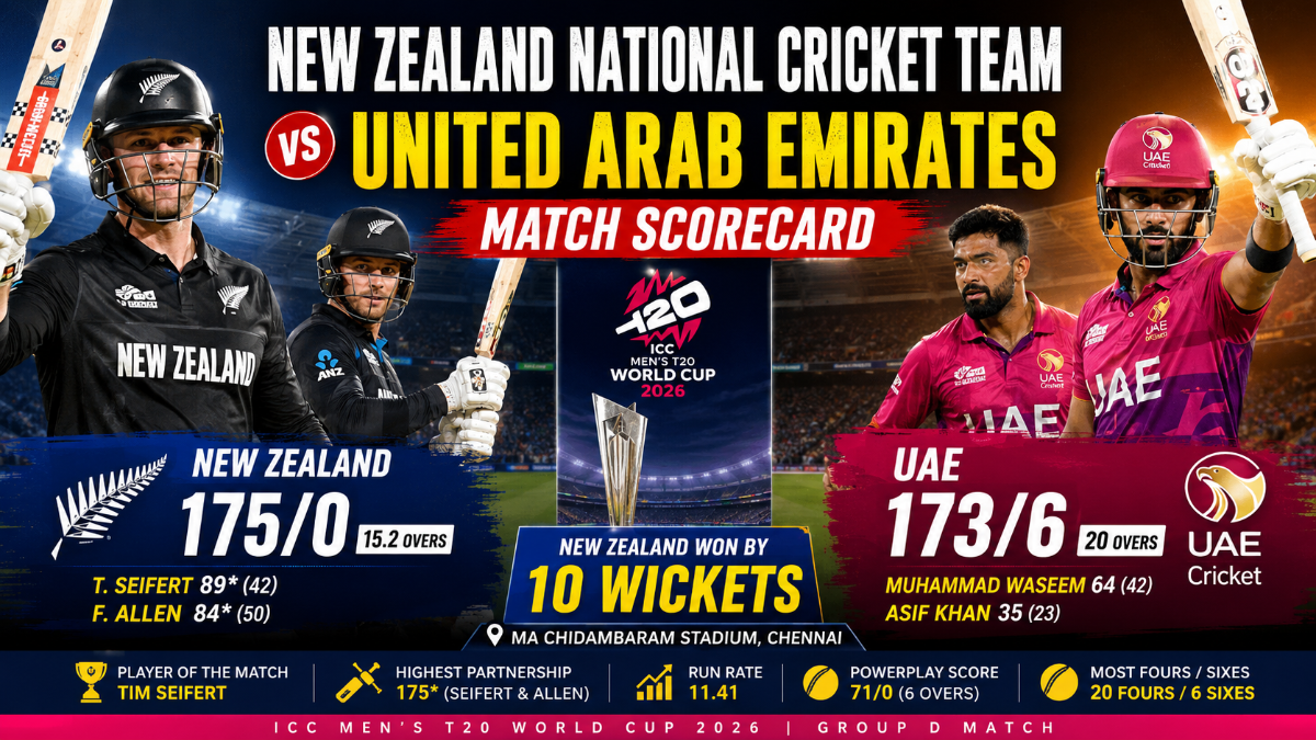 New Zealand National Cricket Team vs United Arab Emirates National Cricket Team Match Scorecard: Full Match Report, Scorecard Details, Tactical Notes, Records