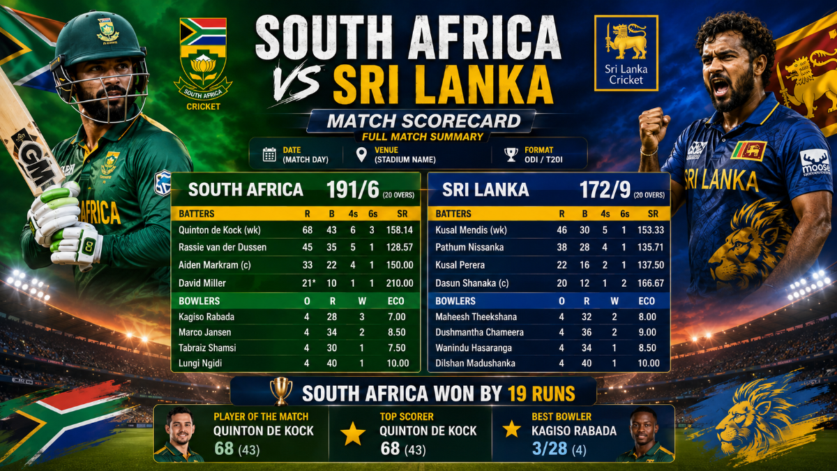 South Africa National Cricket Team vs Sri Lanka National Cricket Team Match Scorecard: SA Win by 109 Runs at St George’s Park