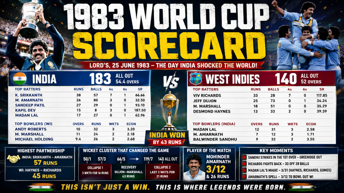 1983 World Cup Scorecard: The Full India vs West Indies Final Breakdown